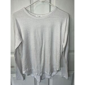 Rag & Bone Size XS White Knit Lavender Stripe Drop Shoulder Curve Hem Hudson Tee